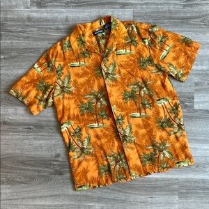 Puritan tropical Hawaiian print short sleeve button down shirt